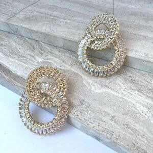 NEW~ Anthropologie BHLDN Baguette Crystal Embellished Double Circle Earrings